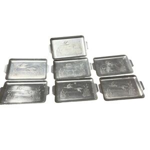 Set Of 7 Vintage Aluminum Trays With Embossed Flying Geese Design